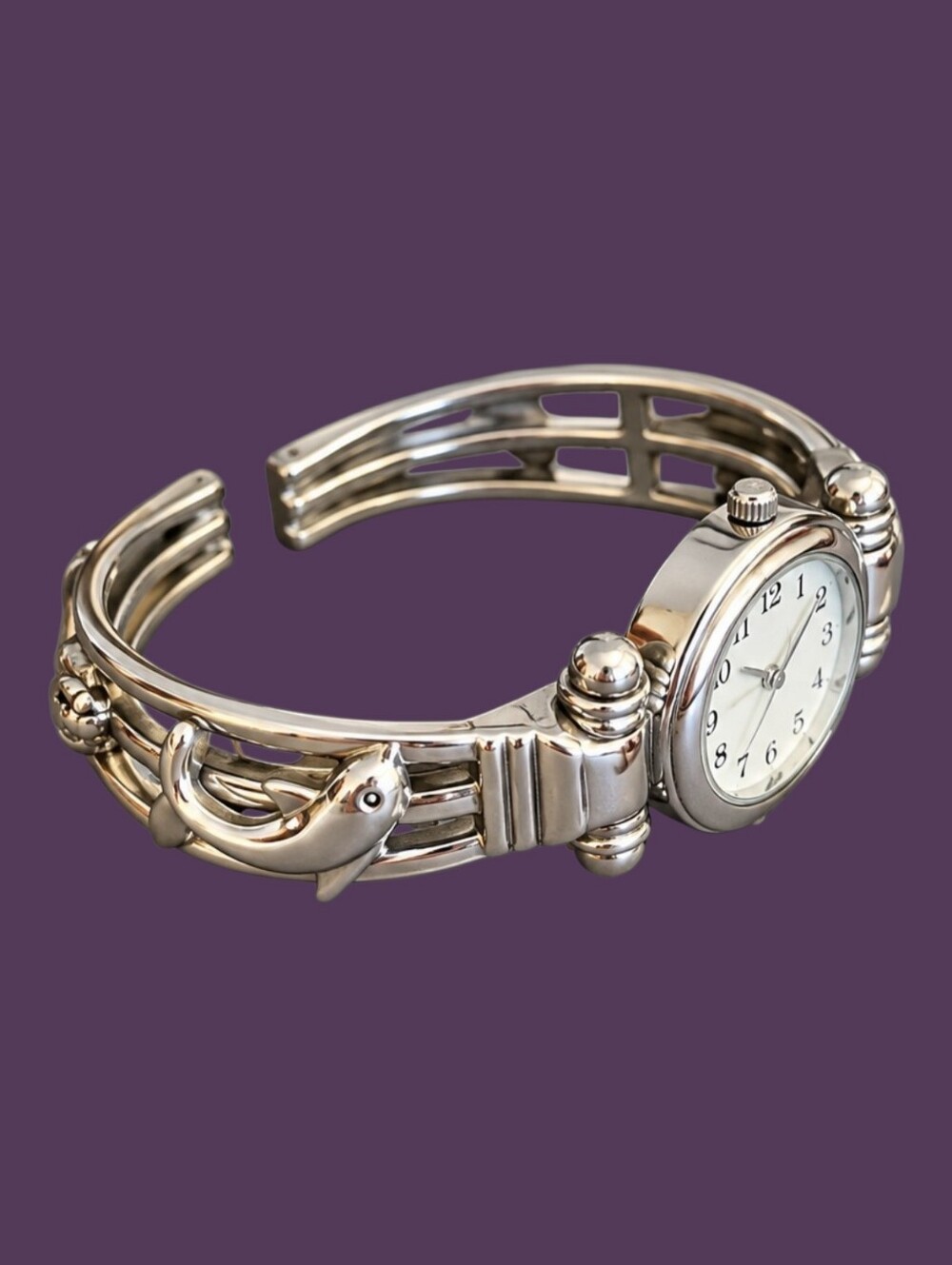 COLLEZIO Silvertone Dolphin Nautical Sailor Cuff Watch